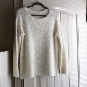 Lou and Grey white fuzzy sweater. Very comfortable and can dress up or down!